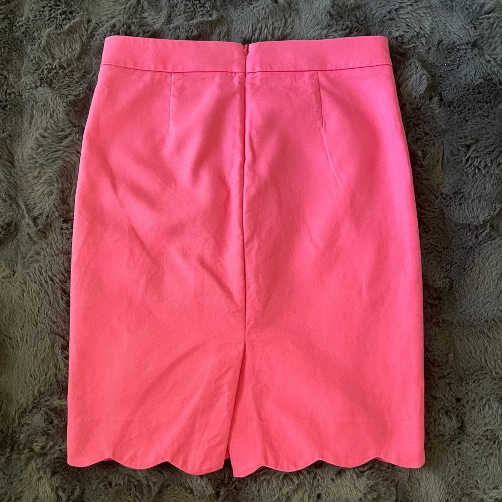 J. Crew Pink Scallop-Hem Pencil Skirt 100% Cotton Size 00